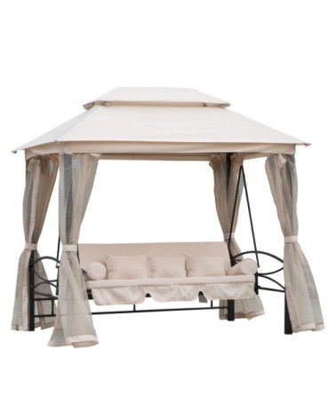 Balancelle de jardin convertible 3 places beige noir