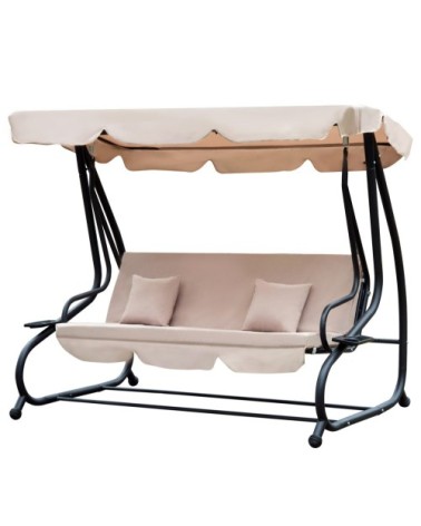 Balancelle de jardin 3 places convertible beige noir