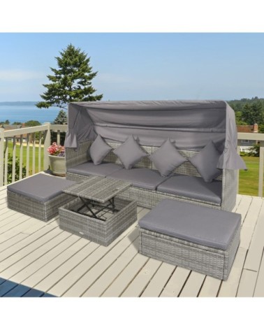 Lit canapé de jardin modulable grand confort résine polyester gris
