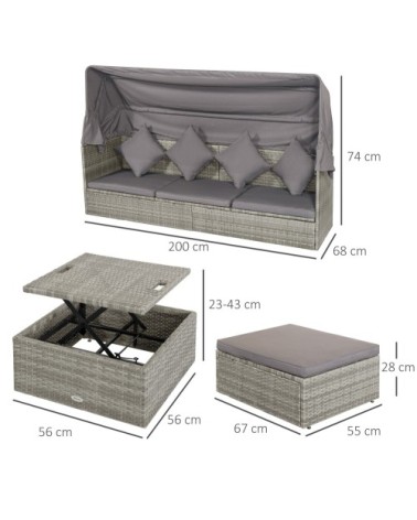 Lit canapé de jardin modulable grand confort résine polyester gris