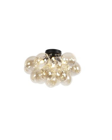 Plafonnier design noir verre ambre 4 lampes