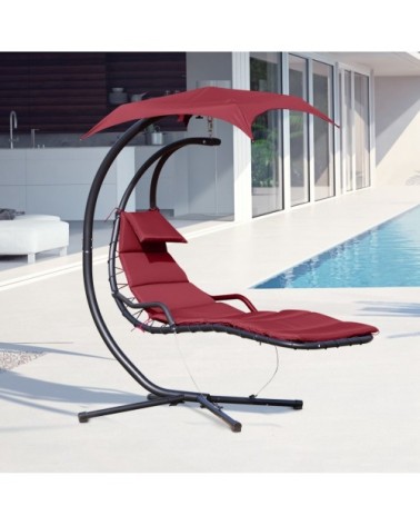 Transat bain de soleil suspendu noir et rouge