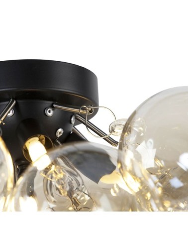 Plafonnier design noir verre ambre 4 lampes
