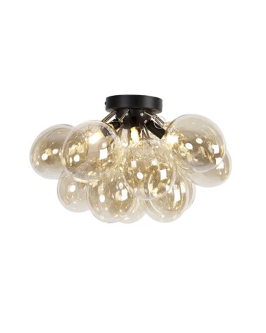 Plafonnier design noir verre ambre 4 lampes