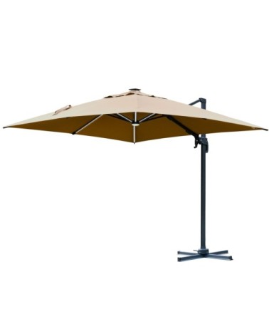 Parasol déporté LED carré inclinable pivotant 360° beige