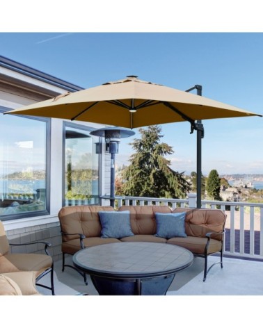 Parasol déporté LED carré inclinable pivotant 360° beige