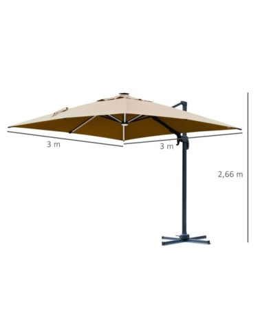 Parasol déporté LED carré inclinable pivotant 360° beige