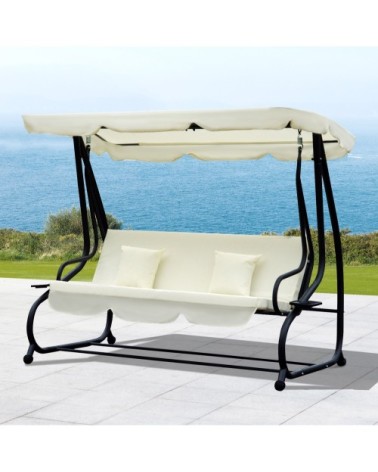 Balancelle de jardin 3 places convertible beige