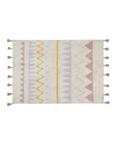 Tapis coton motif indien beige et rose 120x160