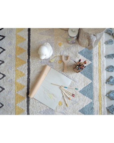 Tapis coton motif indien beige et rose 120x160