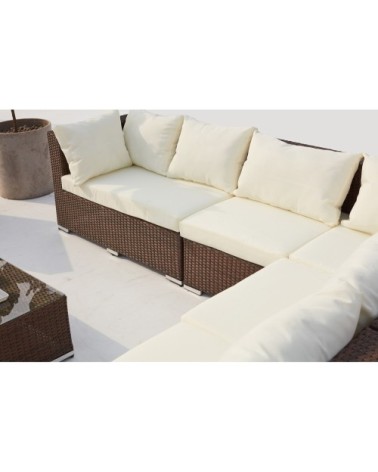 Salon de jardin 8 places en résine tressée marron et blanc