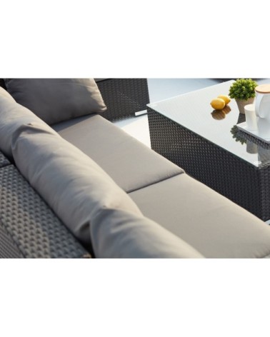 Salon de jardin 8 places en résine tressée noir et gris