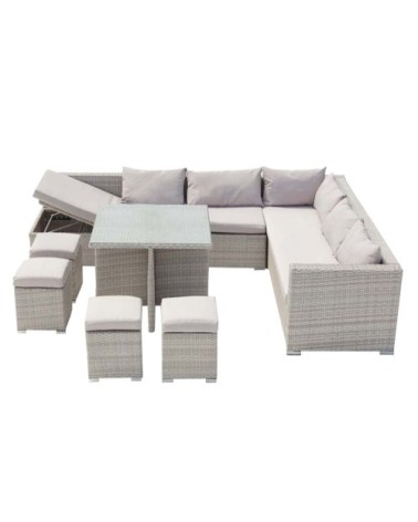 Salon de jardin encastrable 10 places en résine gris/gris