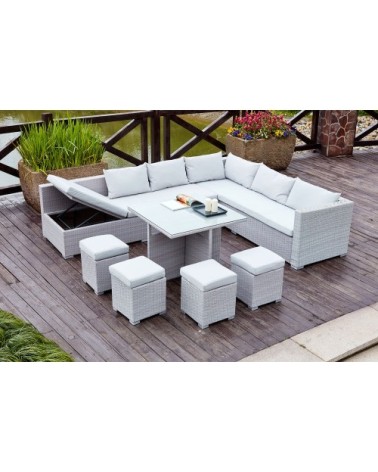 Salon de jardin encastrable 10 places en résine gris/gris
