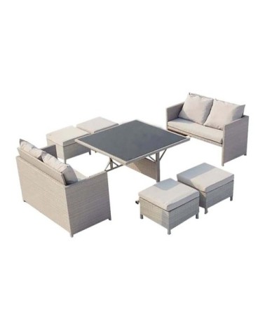 Salon de jardin encastrable 8 places en résine gris