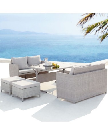 Salon de jardin encastrable 8 places en résine gris