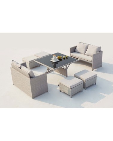 Salon de jardin encastrable 8 places en résine gris