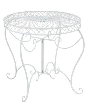 Table de jardin avec plateau rond en métal Blanc