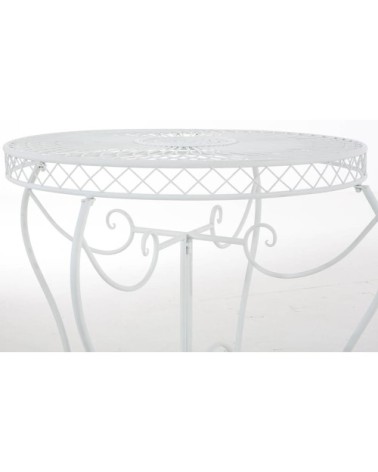 Table de jardin avec plateau rond en métal Blanc