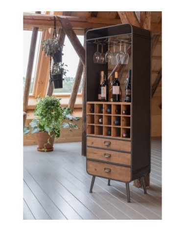 Armoire bar à vins métal et bois