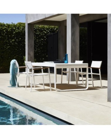 Table extérieur aluminium extensible plateau en verre 12 places blanc