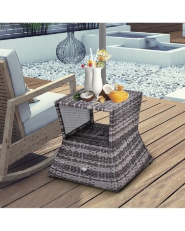 Pied de parasol table basse 2 en 1 résine tressée gris