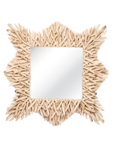 Miroir en branches de teck 80x80