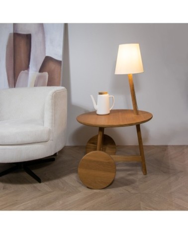 Table d'appoint en teck avec lampe