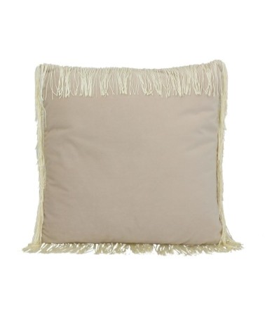 Coussin en velours à franges écru 40x40