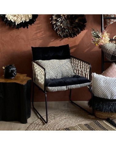 Coussin en coton chiné beige et noir 30x50