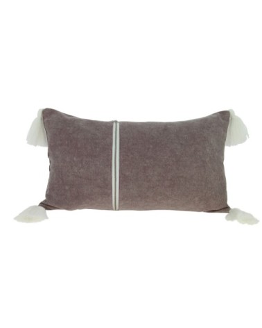 Coussin en coton lavé rose avec pompons blancs 30x50