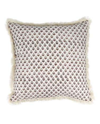 Coussin en coton imprimé avec franges terracotta 40x40