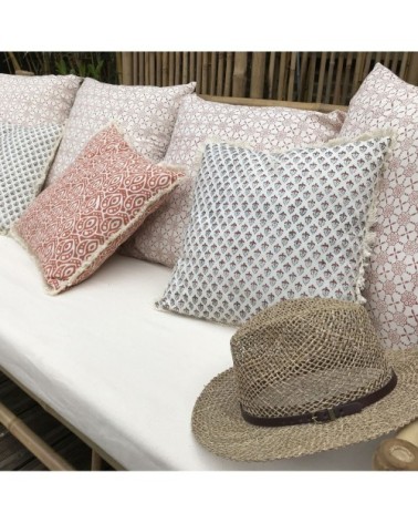 Coussin en coton imprimé avec franges terracotta 40x40