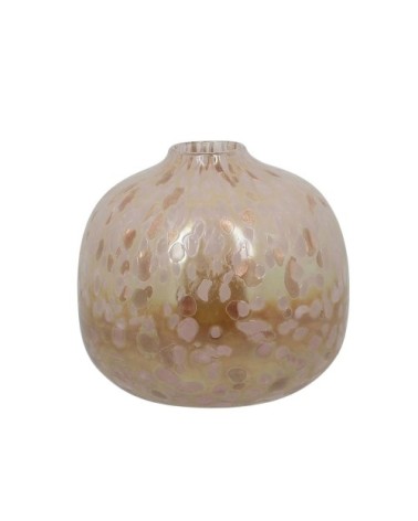 Vase boule en verre soufflé rose et cuivré