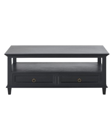 Table basse 2 plateaux noire et métal coloris laiton