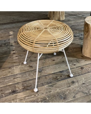 Table d'appoint en rotin pied en aluminium blanc
