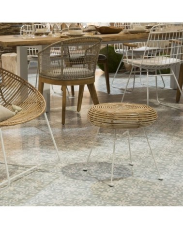 Table d'appoint en rotin pied en aluminium blanc