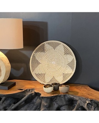 Coupe décorative en jonc de mer noir et écru D40