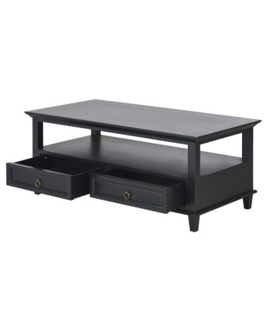 Table basse 2 plateaux noire et métal coloris laiton