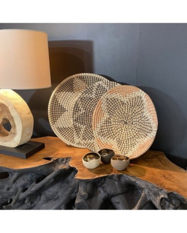 Coupe décorative en jonc de mer orange noir et écru D36