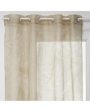 Voilage tamisant imprimé feuilles polyester lin 240 x 140