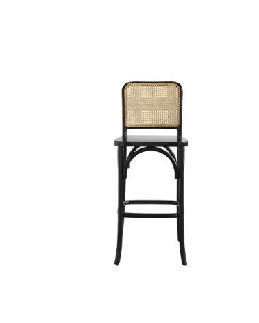 Tabouret de bar en acajou massif et cannage noir