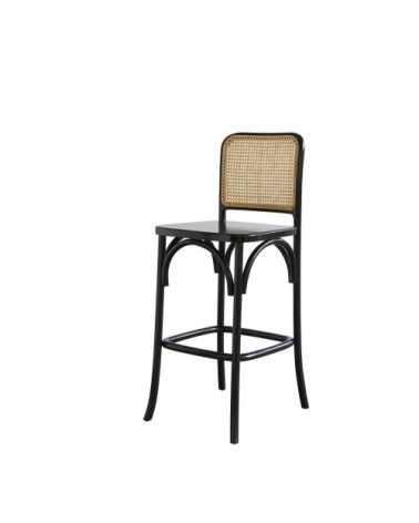 Tabouret de bar en acajou massif et cannage noir