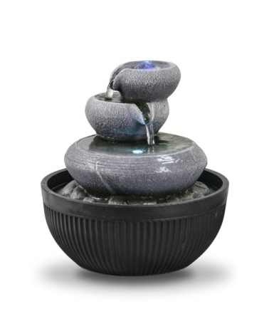 Fontaine d'intérieur nature en résine grise et éclairage led - h21cm