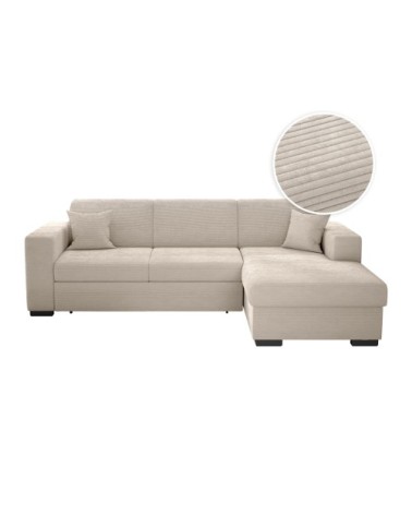 Canapé d'angle droit convertible avec coffre en velours côtelé - beige