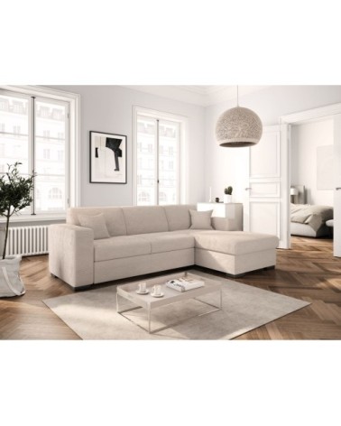Canapé d'angle droit convertible avec coffre en velours côtelé - beige