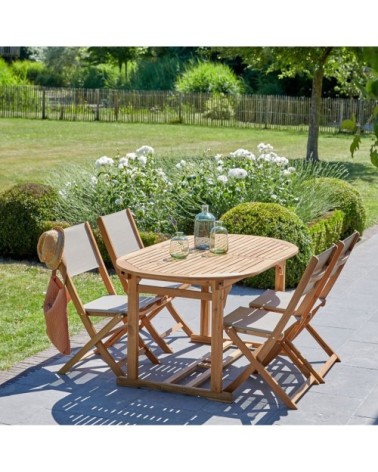 Salon de jardin en acacia massif FSC et textilène gris 4 pers.