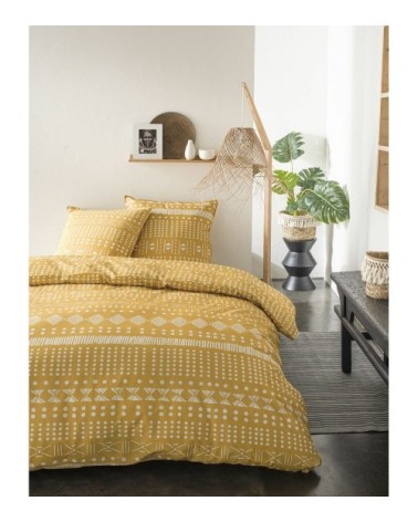 Parure de lit 2 personnes imprimé en Coton Jaune 220x240 cm