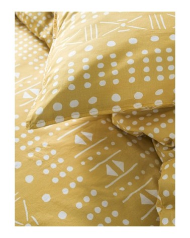 Parure de lit 2 personnes imprimé en Coton Jaune 220x240 cm