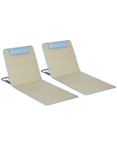 Tapis de plage pliants dossier réglable 5 positions tissu oxford bleu